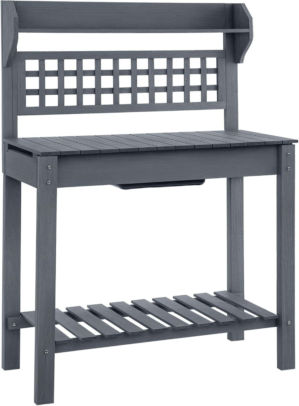 Potting Benches for Outside, Gardening Table & Potting Tables for Outdoors, Planting Table with Sliding Tabletop/Storage Shelf, Outdoor Wood Workstation Table with Dry Sink (Gray)