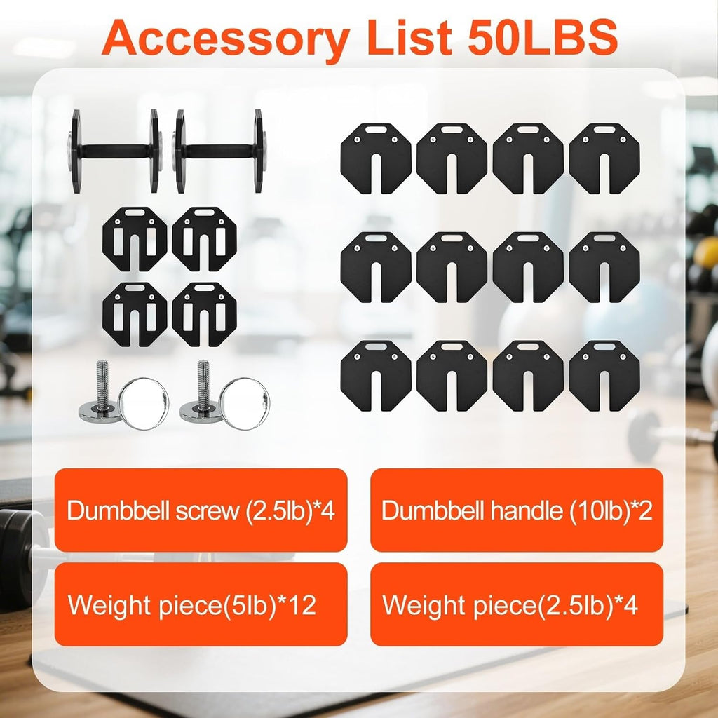 Adjustable Dumbbell Sets, Each 50/80/90/110/120LB Pairs Durable Steel Build, Free Weights Dumbbells Set of 2 with Anti-slip Handle, For Full Body Home Gym Workout Home Strength Training Equipment 50/80/90/110/120LBSX2