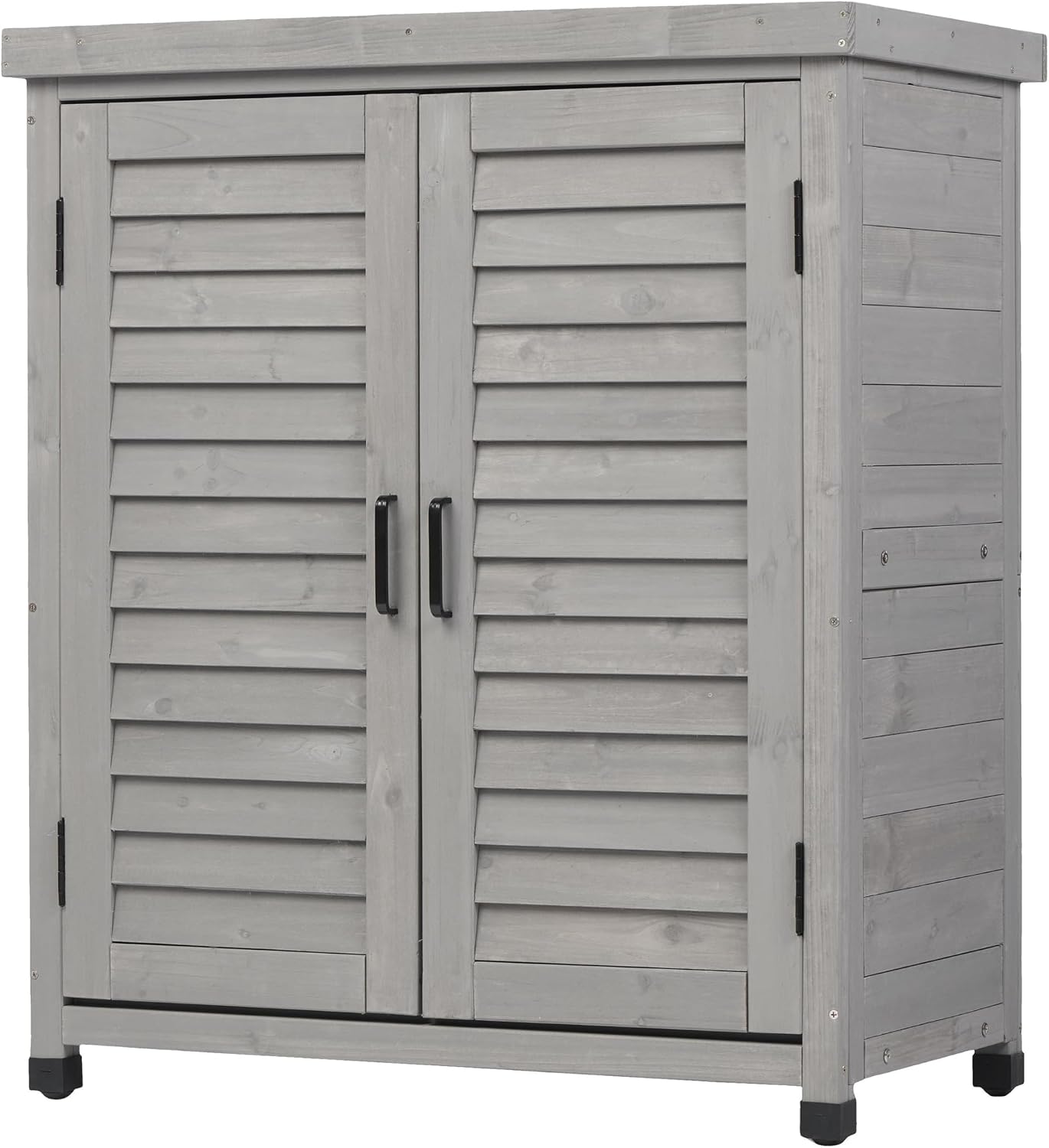 Potting Bench with Storage Cabinet and Metal Table Top for Outdoor Patio, GFurniture Wood Workstation Grey 31.5x17x36''