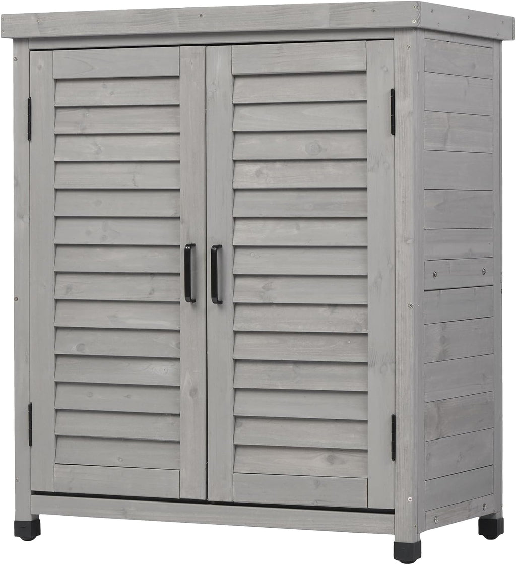 Potting Bench with Storage Cabinet and Metal Table Top for Outdoor Patio, GFurniture Wood Workstation Grey 31.5x17x36''