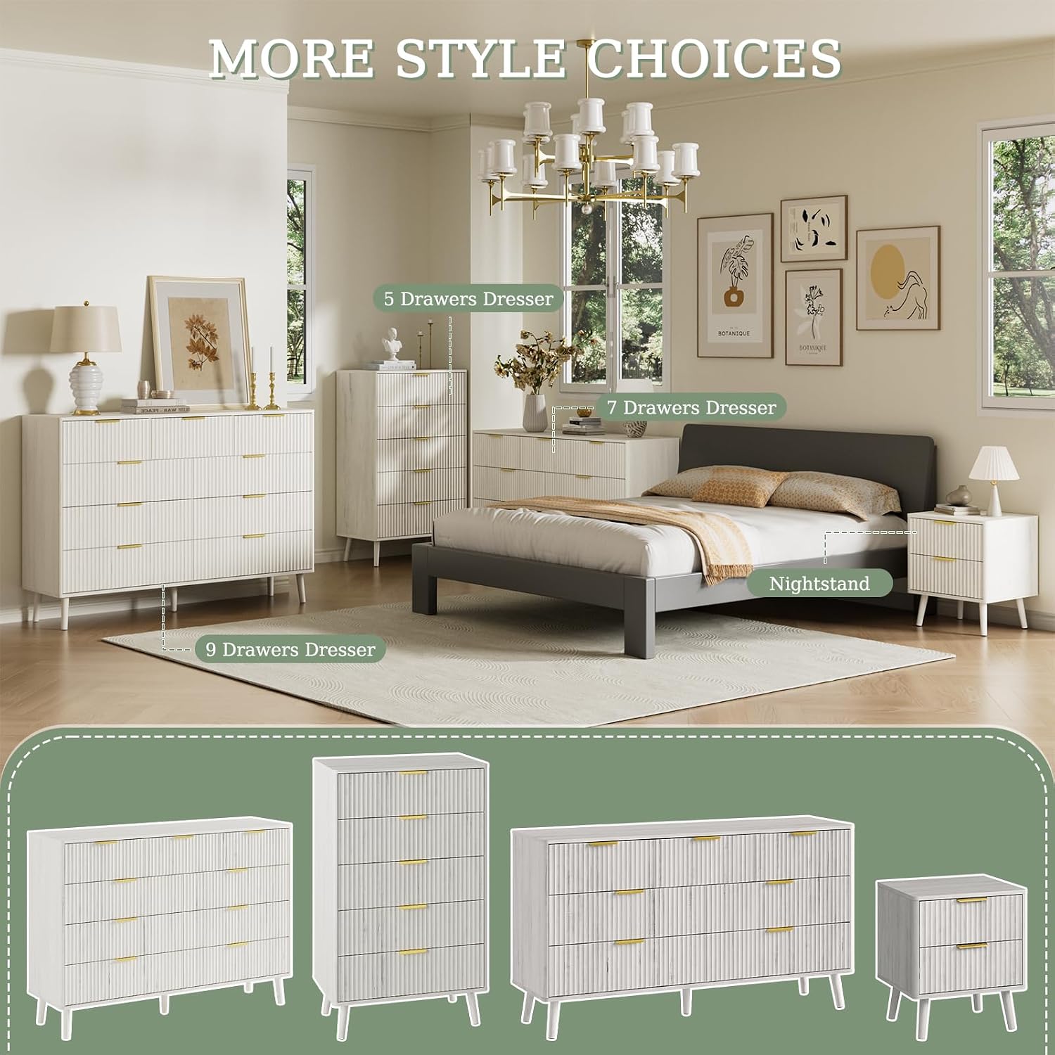 LYNSOM 55' Wide Fluted Dresser for Bedroom with 7 Drawer, Modern Chest of Drawers with Curved Profile Design and Metal Handles, Wood Dresser TV Stand & Storage Organizer for Living Room, White