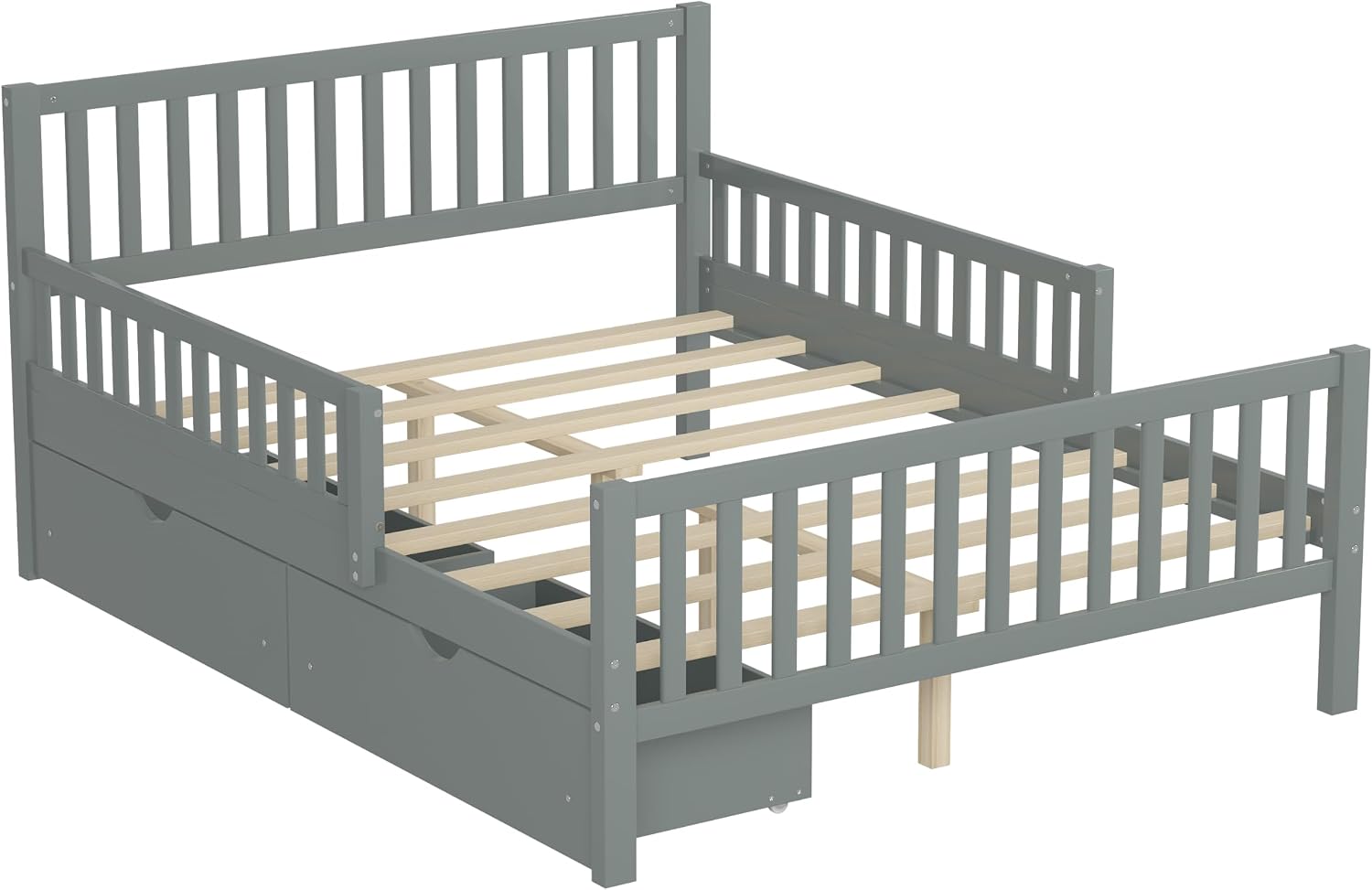 Bellemave Kids Full Size Bed Frame with Storage Drawers, Wood Full Bed Frames for Kids, Full Bed Frame with Headboard and Footboard for Boys Girls, No Box Spring Needed,Gray