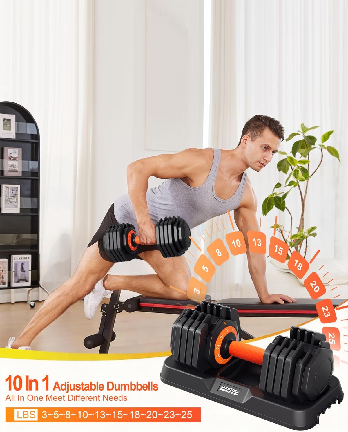 Adjustable Dumbbell Set, 10-in-1 25LB/55LB Ajustable Dumbbells with Safe Locking System, Enclosed Storage Tray, 1 Sec Fast Adjustment, Comfortable Non-Slip Textured Grip, Suitable for Home Gym Workouts Men and Women