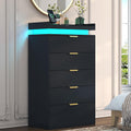 UNIQUITE Tall Dresser for Bedroom, Black Dresser with LED Lights, Wood 5 Drawer Chest with Power Outlet, Modern Tall Chest of Drawers for Bedroom, Entryway, Hallway