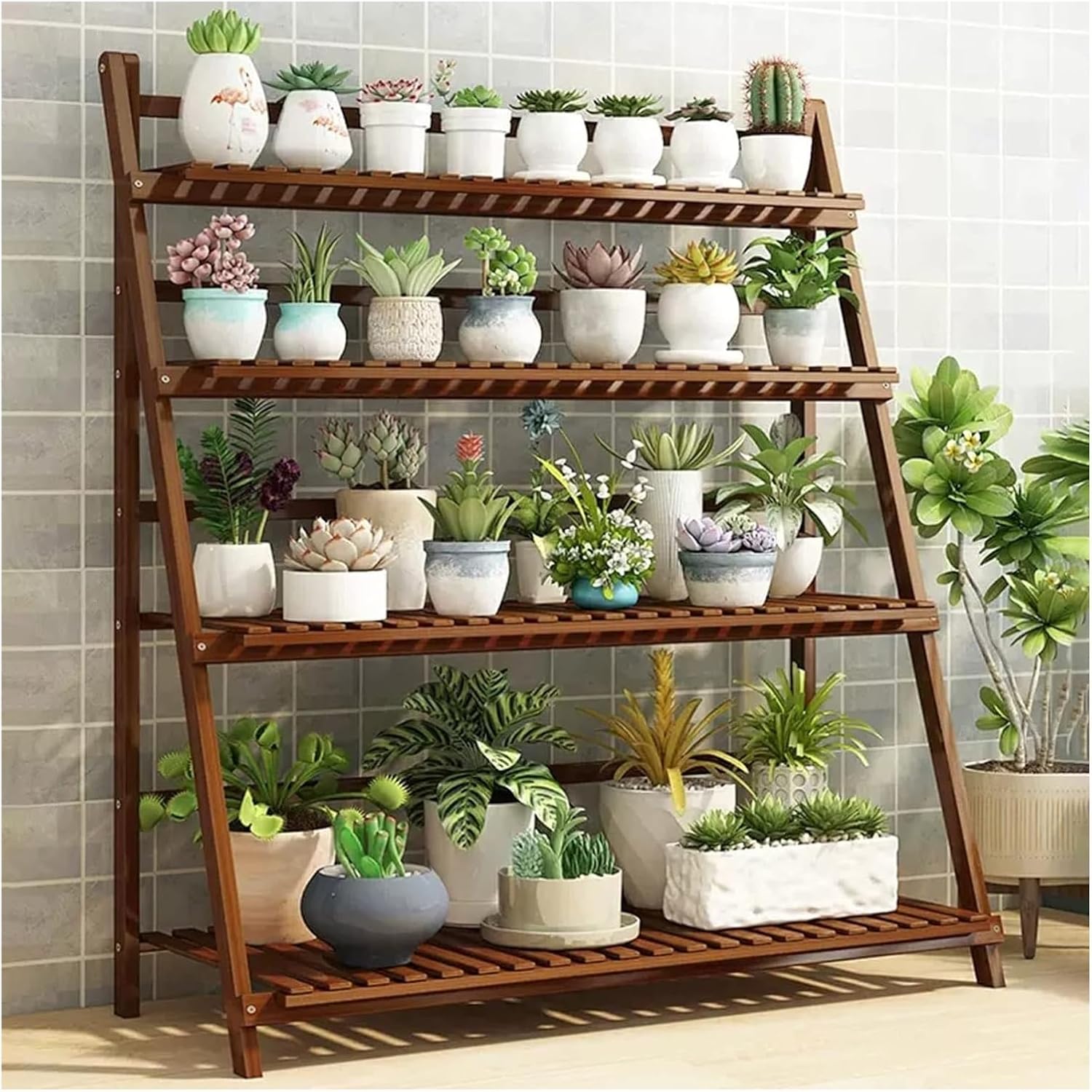 Potting Bench Table,Garden Potting Table, 4 Tier Plant Stand Flower Planter Shelves Corner Plant Stands Indoor Outdoor Display Shelf Flower Pot Stand for Living Room Balcony Garden Patio