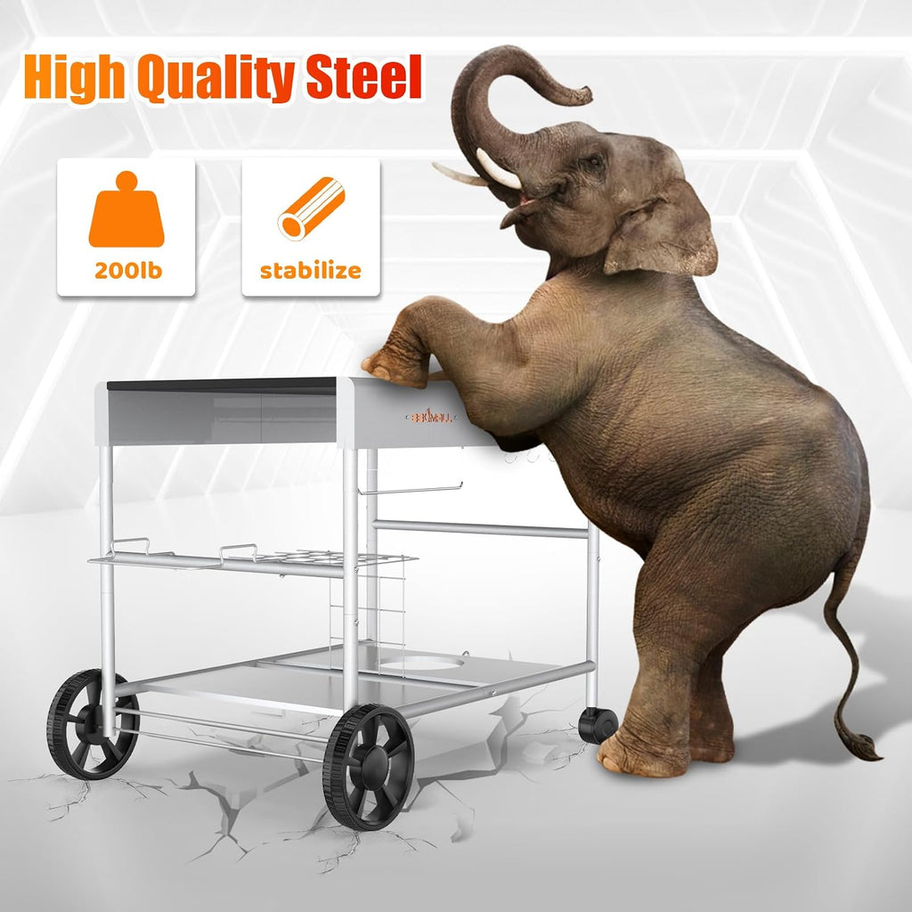 Upgraded Pizza Oven Cart Table for Ooni Koda/Karu/Fyra 16 & 12, Movable Thicken & Widen Rolling Kitchen Cart, Outdoor Grill Stand for Ninja Woodfire,Blackstone Griddle,Barbecue Tool Set