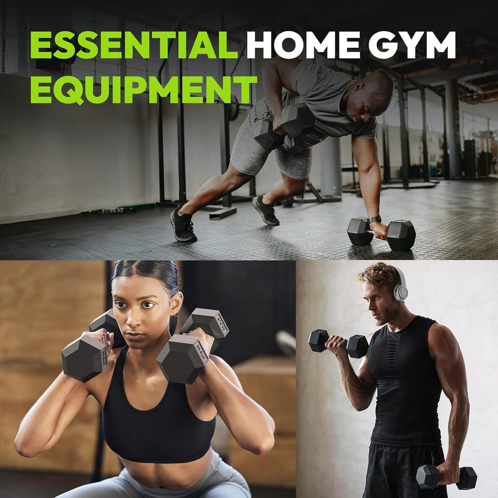 HANDBODE Hex Dumbbell 45-640 lb Set, Rubber Encased Exercise & Fitness Dumbbells for Home Gym, Hand Weights for Strength Training