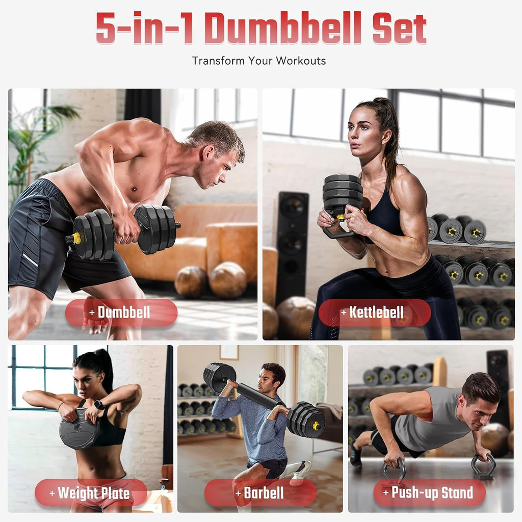 FEIERDUN Adjustable Dumbbells Set, 48/68/88lbs Free Weight Set with 4 Modes, Used as Barbell, Kettlebells, Push up Stand, Fitness Exercises for Home Gym Suitable Men/Women