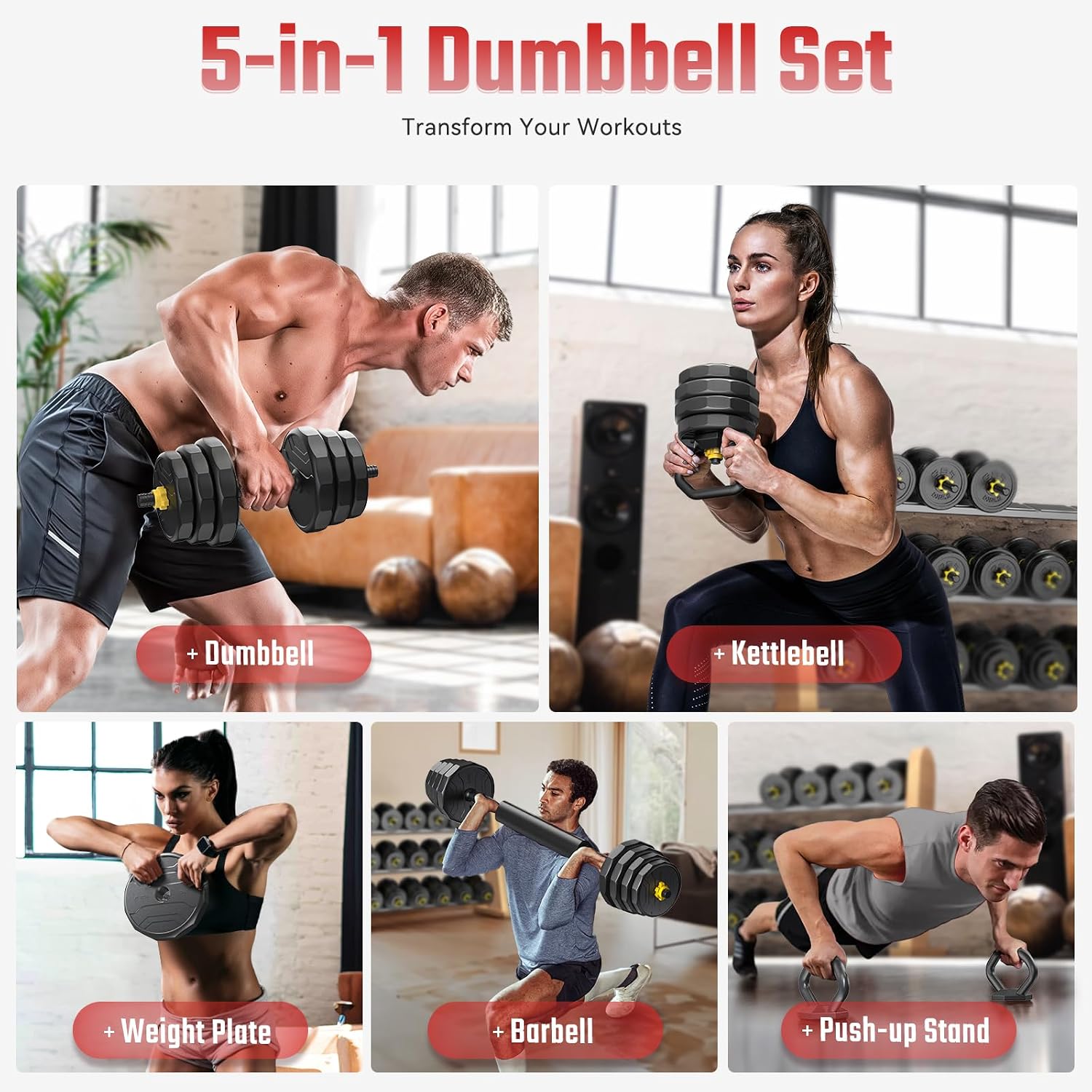 FEIERDUN Adjustable Dumbbells Set, 48/68/88lbs Free Weight Set with 4 Modes, Used as Barbell, Kettlebells, Push up Stand, Fitness Exercises for Home Gym Suitable Men/Women