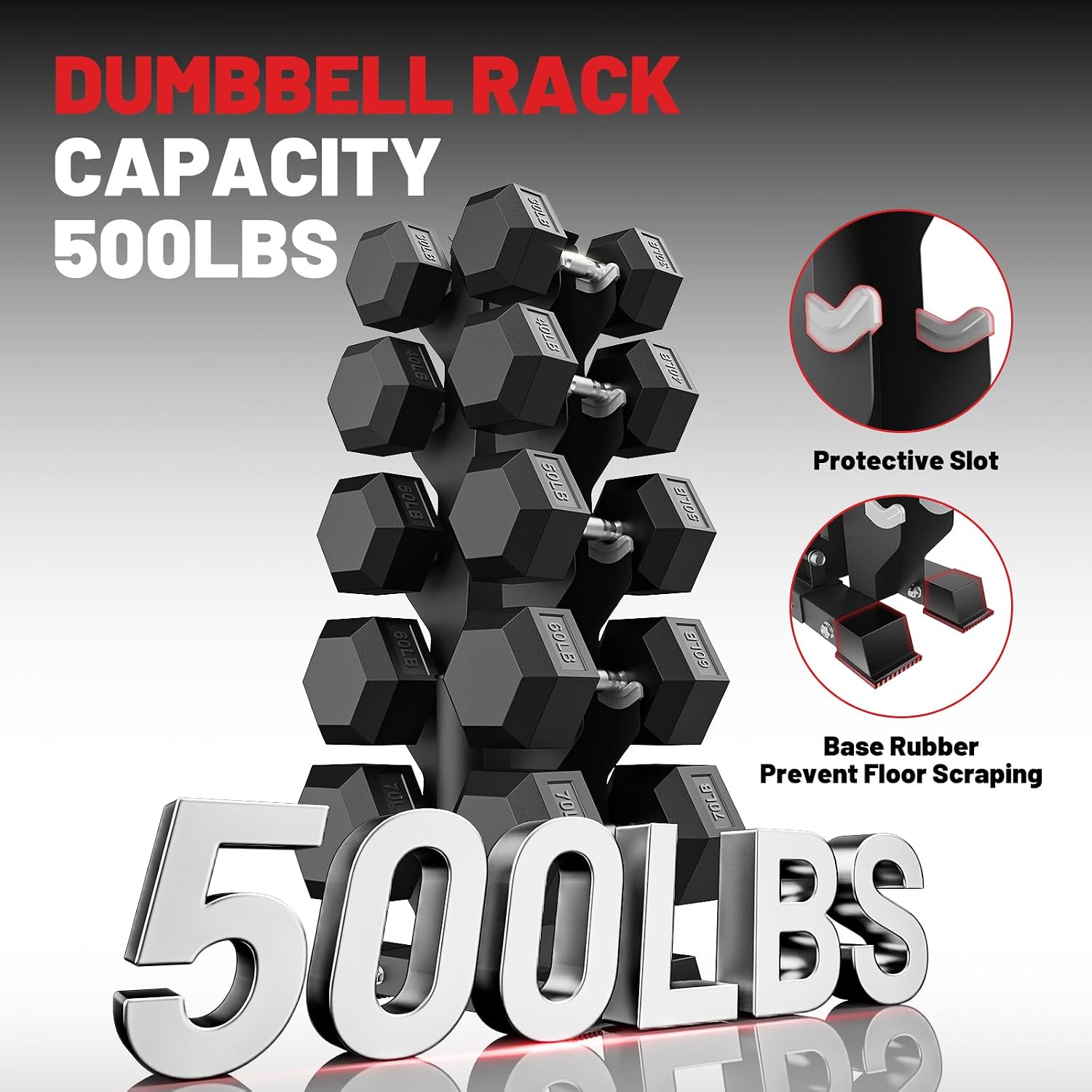 PAPABABE Hex Dumbbell Set with Rack, 85-560lb Rubber Encased Dumbbell Free Weights Dumbbells Set with Storage Rack, Hand Weights Set for Strength Training