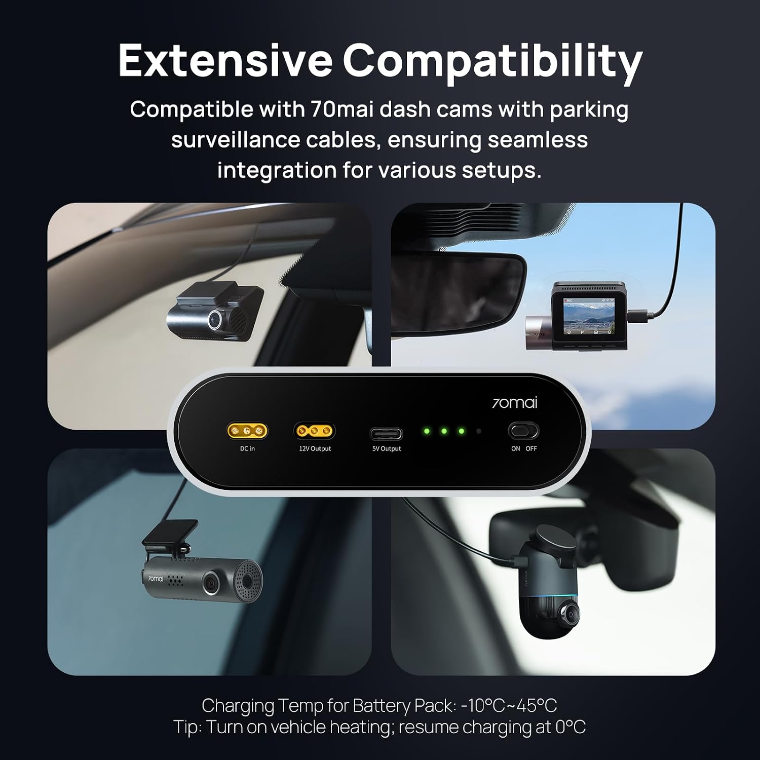 70mai Dash Cam Battery Pack BL96NNX, Hardwire Charging via Fuse Box, 96Wh LiFePO4 Backup Power, Up to 30-Hour Parking Mode, Low Voltage Protection, 11.2-30V input, XT30+Type-C Output, 7-protection BMS