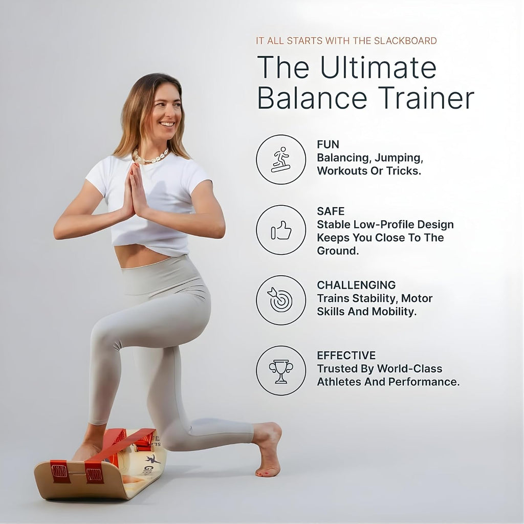 GIBBON SlackBoard Plus & Stand - 2-in-1 Slackline Balance Board for Adults - Workout Equipment Home Gym Training - Wooden Balance Trainer, Standing Desk Exercise, Yoga, Agility, Pilates, Core, Fitness
