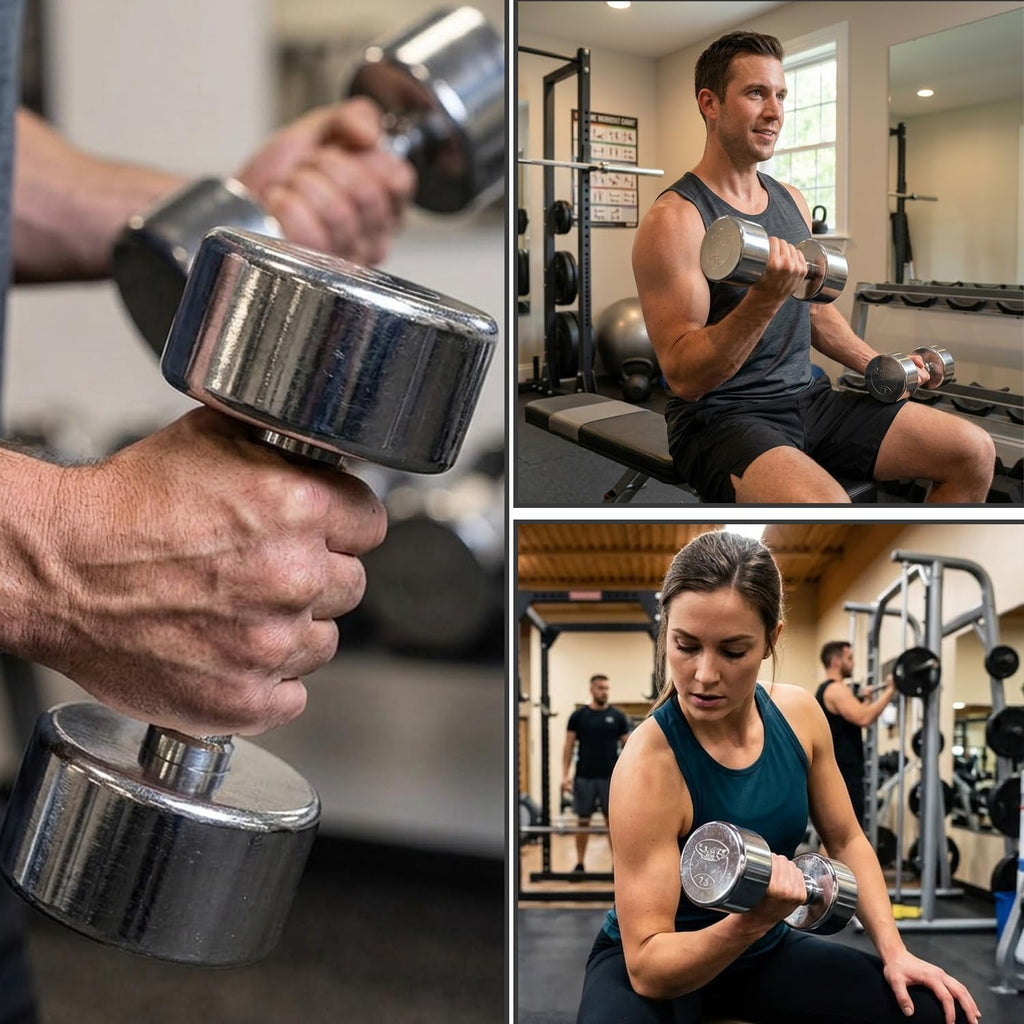 Professional Chrome Dumbbell with Ergo Grip, Heavy-Duty Solid Steel Knurled Handles Hand Weights for Exercise Muscle Toning Home Gym Workout and Training - 2.5 LB - 50 LB Pack of 1, 2 & 4