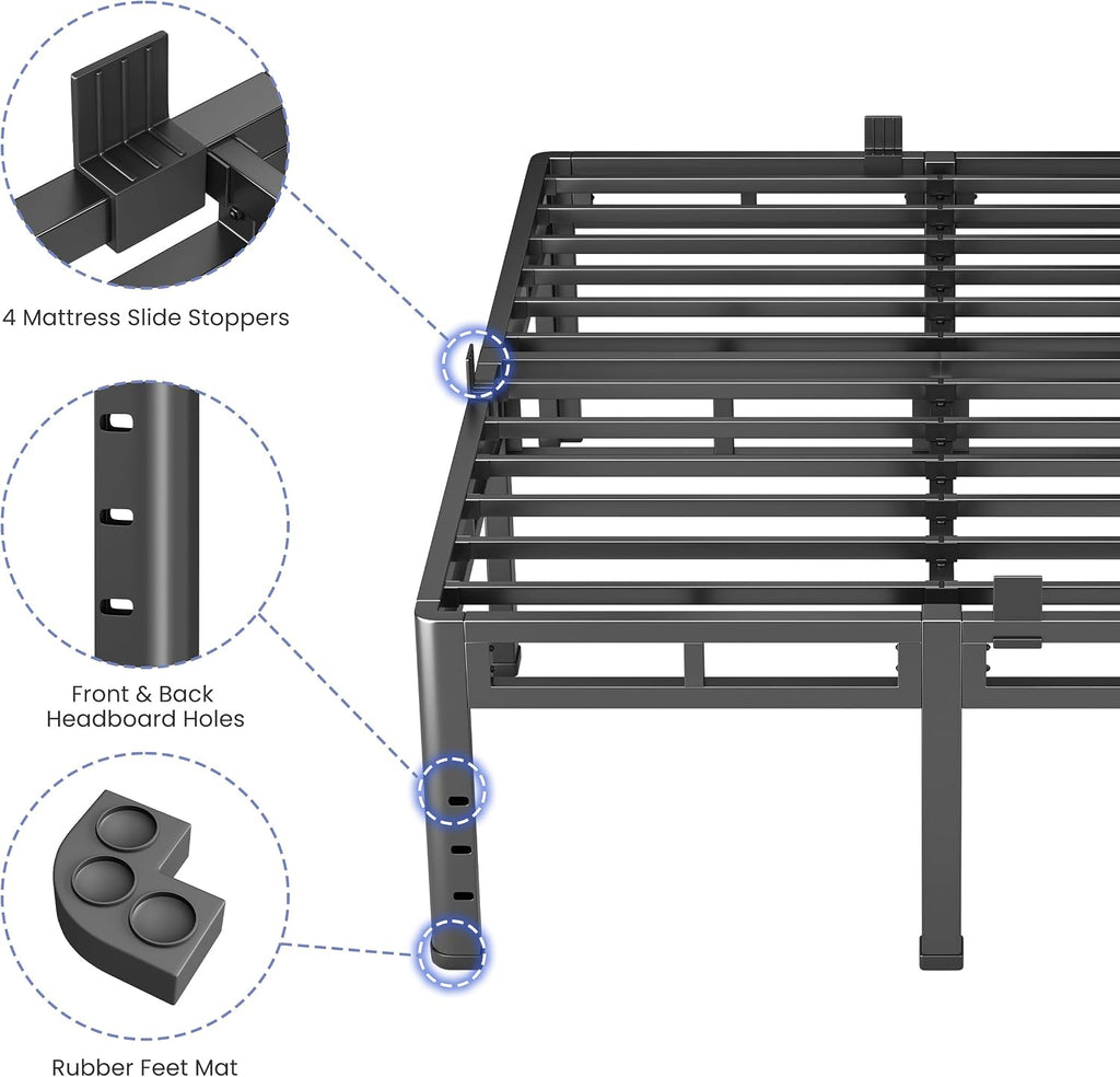 NKZ 22 Inch Full Size Bed Frame, Metal Bed Frame & Box Spring 2 in 1 Platform with Round Corner Legs, 4000Lbs Heavy Duty Metal Frame, Mattress Slide Stopper, Headboard Hole, Noise-Free, Easy Assembly