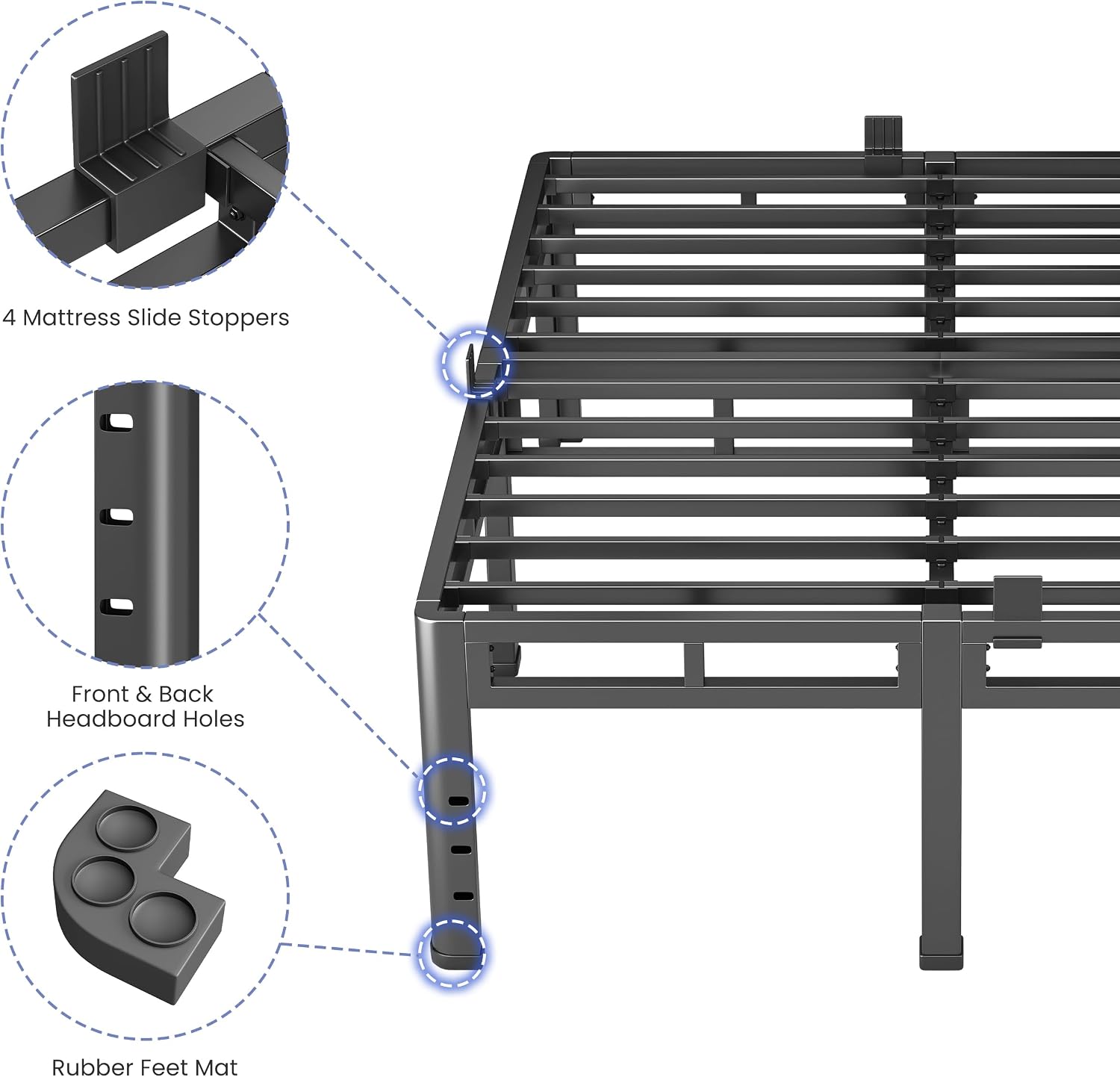 NKZ 22 Inch Full Size Bed Frame, Metal Bed Frame & Box Spring 2 in 1 Platform with Round Corner Legs, 4000Lbs Heavy Duty Metal Frame, Mattress Slide Stopper, Headboard Hole, Noise-Free, Easy Assembly