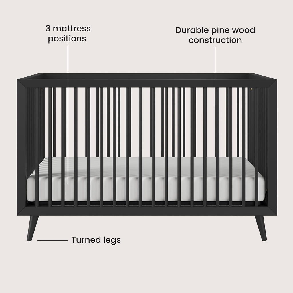 Child Craft Cranbrook Design 4-in-1 Convertible Baby Crib Nursery Furniture Set, Baby Bed and 6 Drawers Double Dresser, for Babies, Toddlers and Kids Bedroom (2 Piece - Ebony)
