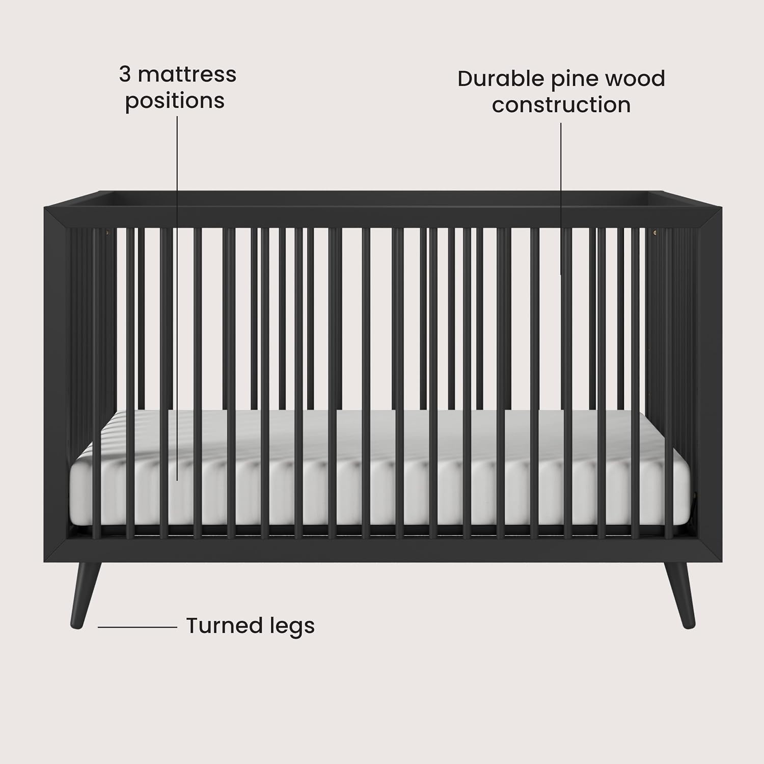 Child Craft Cranbrook Design 4-in-1 Convertible Baby Crib Nursery Furniture Set, Baby Bed and 6 Drawers Double Dresser, for Babies, Toddlers and Kids Bedroom (2 Piece - Ebony)