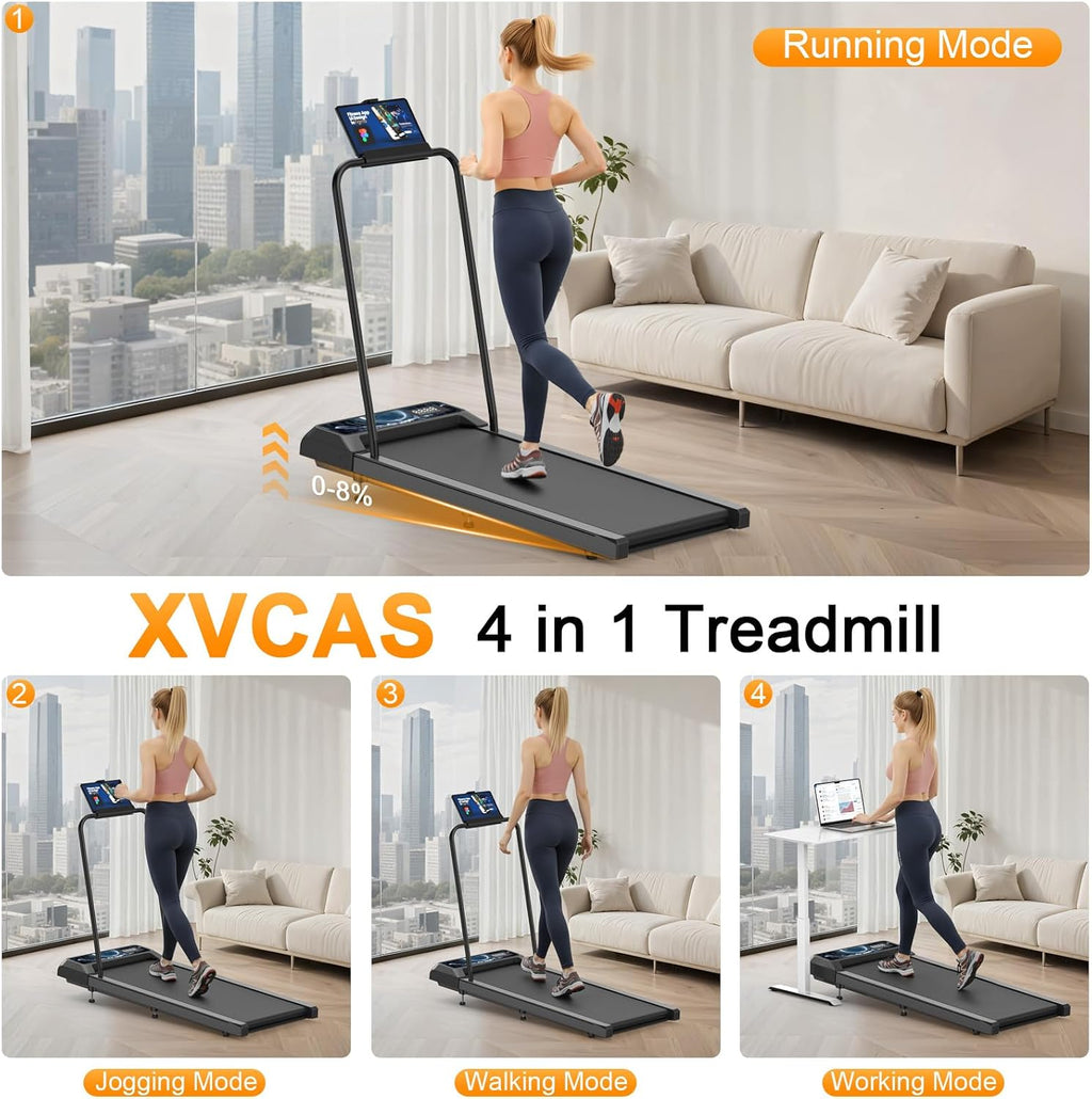 Walking Treadmill Pad with Handle Bar, Silent Fitness Equipment, Treadmill with 4-in-1 Modes, Easy Assembly, Portable Home Gym Equipment