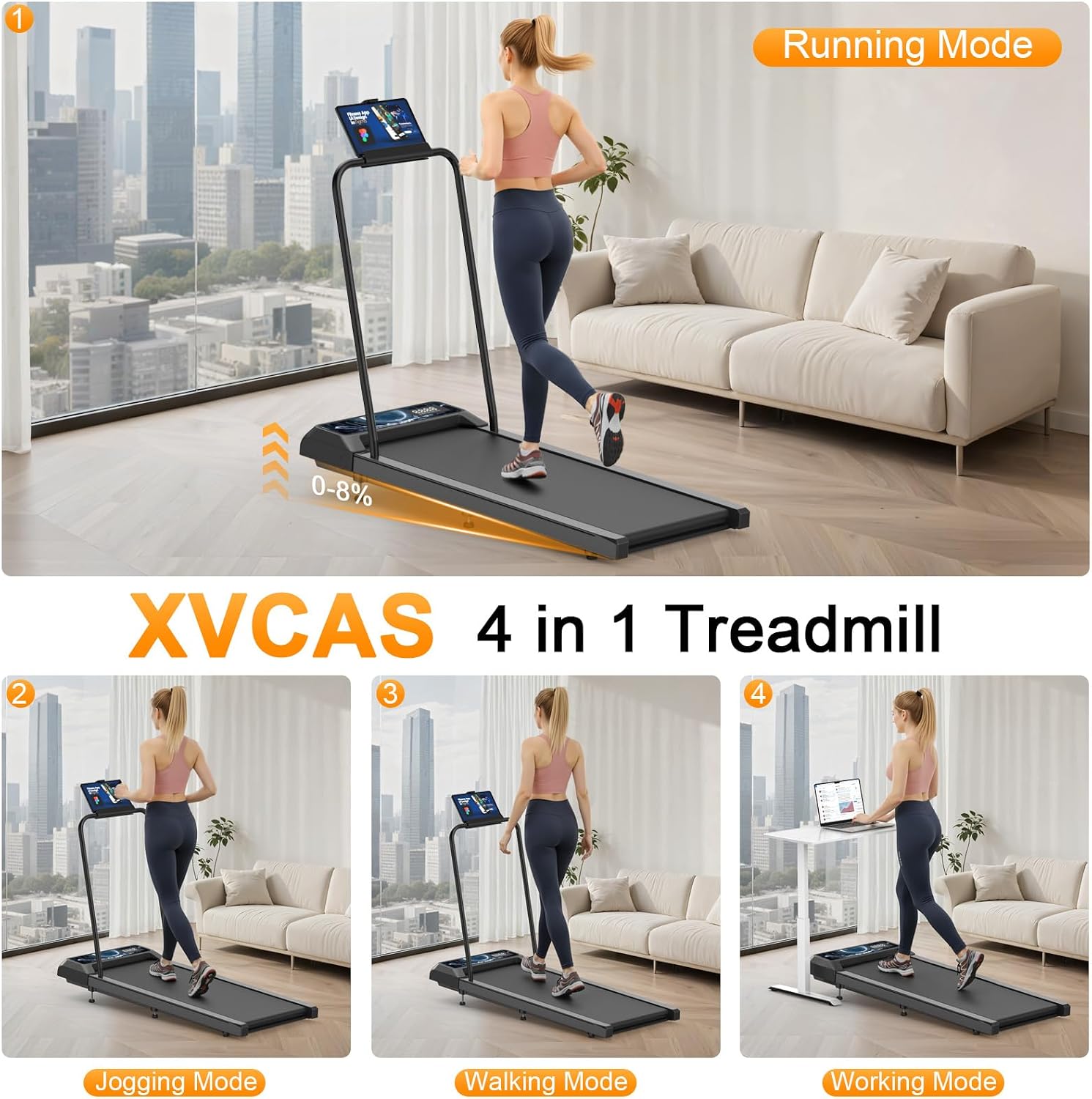 Walking Treadmill Pad with Handle Bar, Silent Fitness Equipment, Treadmill with 4-in-1 Modes, Easy Assembly, Portable Home Gym Equipment