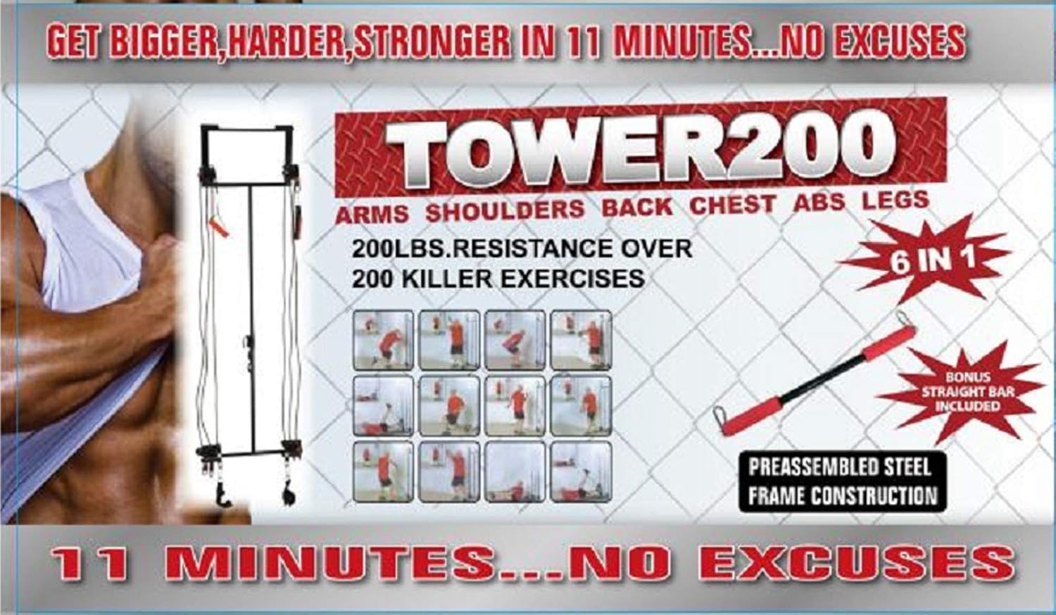 Tower 200, Complete Gym, Door, Gym, Body Building, Workout Equipment Doorway Fitness, Exercise Bands, Resistance Bands Set Men Weight Loss, Body Tower, x Factor, Anti Aging, Women, Free Straight bar