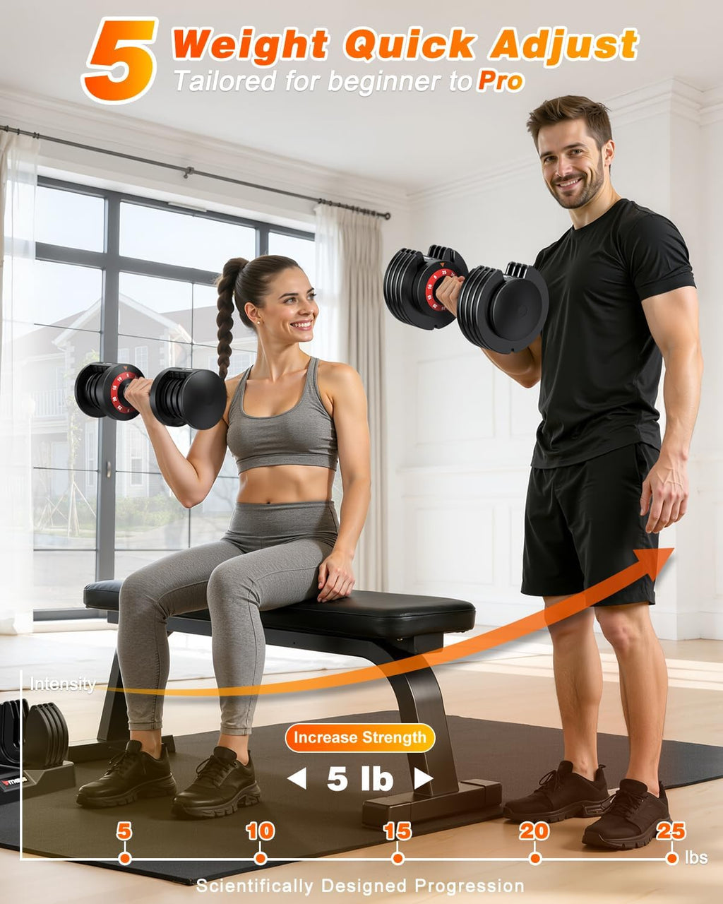 XDDIAS Adjustable Dumbbells Set of 2 for Strength Training, One-Hand Quick Adjust, 25/55/80/90 lbs Options, Anti-Slip Grip Handle, Compact Home Gym Weights for Men Women
