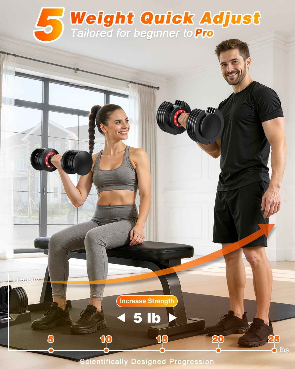 XDDIAS Adjustable Dumbbells Set of 2 for Strength Training, One-Hand Quick Adjust, 25/55/80/90 lbs Options, Anti-Slip Grip Handle, Compact Home Gym Weights for Men Women