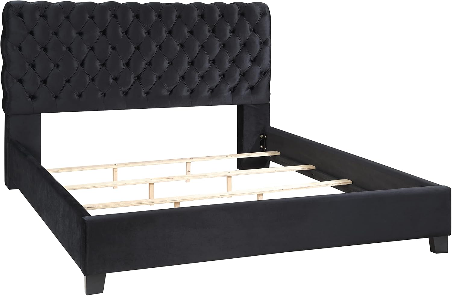Roundhill Furniture Apoera Velvet Upholstered Button Tufted Bed, King, Black