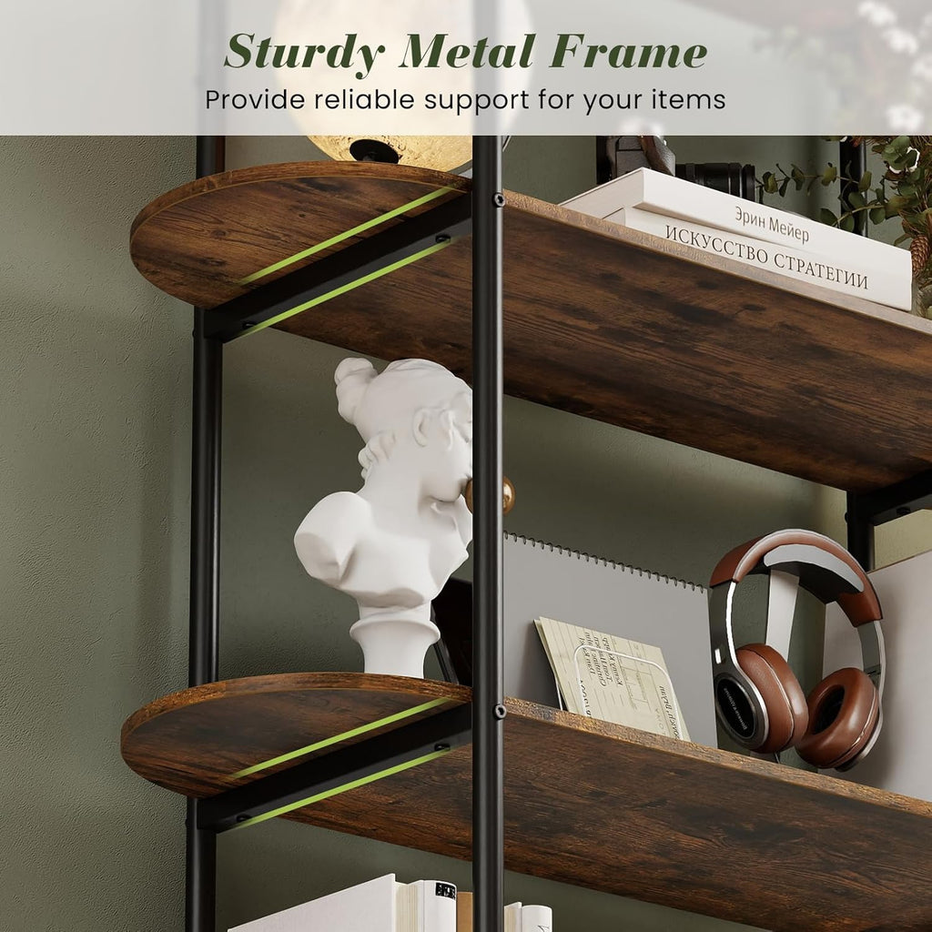 Giantex Arched Bookshelves Set of 2, 4-Tier Industrial Open Bookcase with Sturdy Metal Frame, Freestanding Display Storage Organizer for Living Room, Home Office and Bedroom, Rustic Brown
