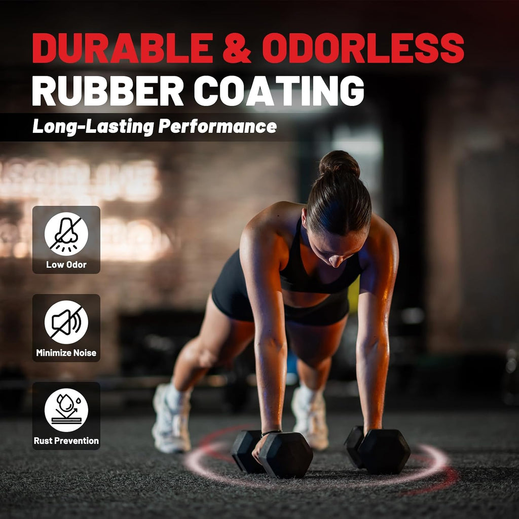 PAPABABE Dumbbell Set, Rubber Encased Home Gym Dumbbells, Weight Dumbbells for Women & Men, Hand Weights for Home Gym & Strength Training