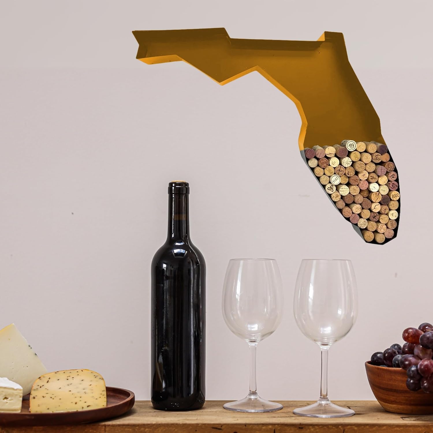 NEONSIGN Florida State Map Wine Cork Holder Metal Arkansas Decor Sign Wine Bar Pub Home Decoration (Gold, 18 in)