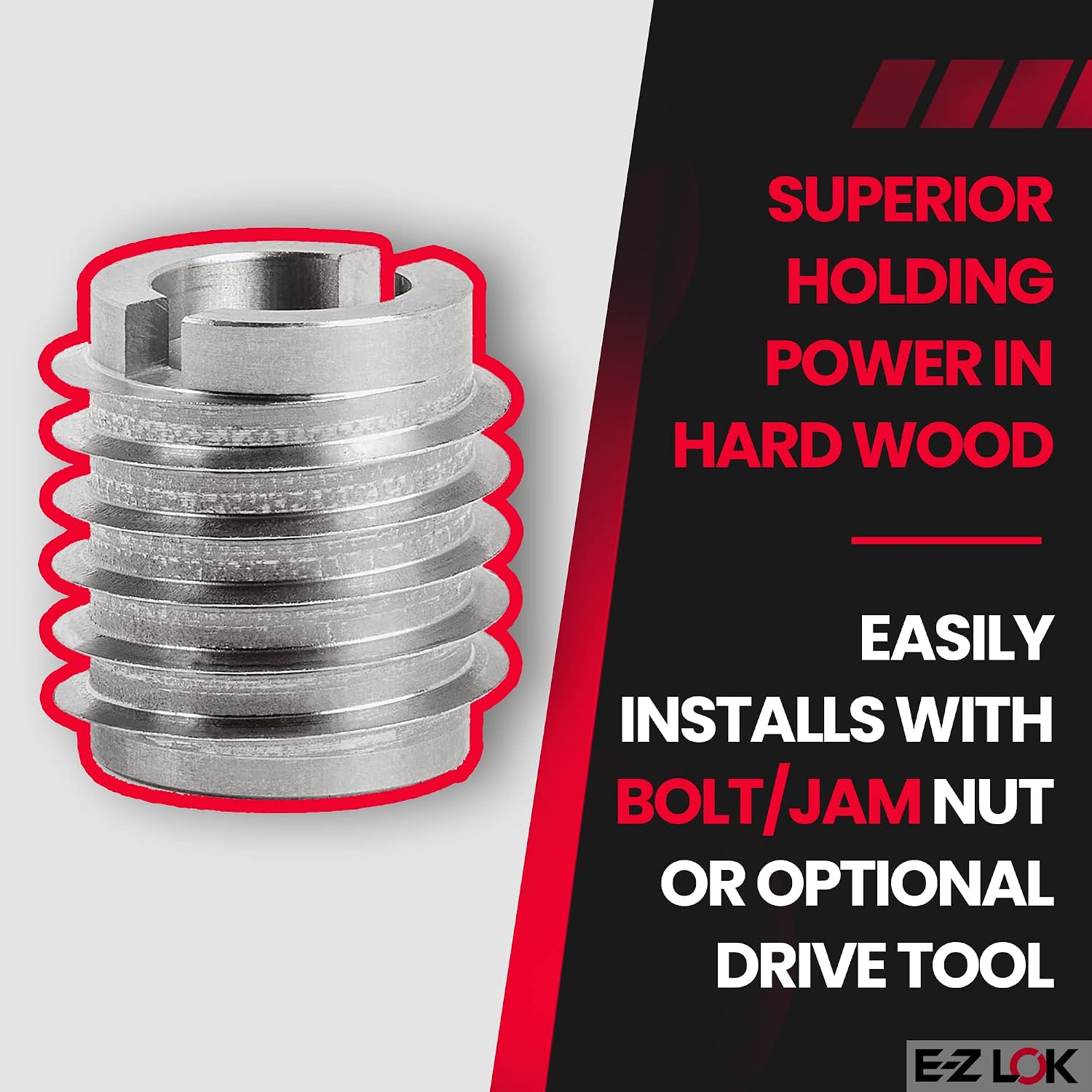 E-Z LOK 400-M10-CR Threaded Insert for Hard Wood, Stainless Steel Thread Inserts, M10-1.5 Internal Thread, 0.625' Length(Pack of 100)