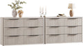SICOTAS Dresser for Bedroom 107' Wide 6 Drawer Dressers & Chests of Drawers for Closet Long Large Modern TV Stand Set for Clothes Storage Fluted Wide Clothes Closet for Hallway Entryway, White Alder