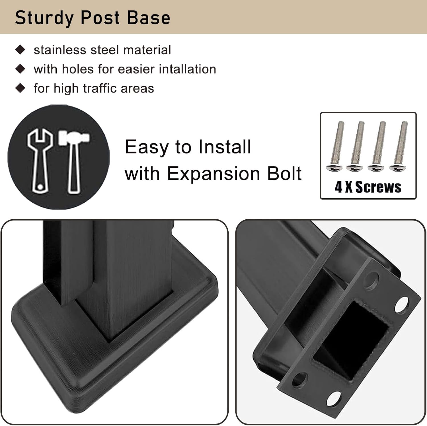 Stairs Railing Post for Square Handrail, Glass Railing Post System for 10mm 12mm Toughened Glass, Stair Landing Entryway Gate Glass Black Railing Posts(Black End Post,65cm/25.5in)