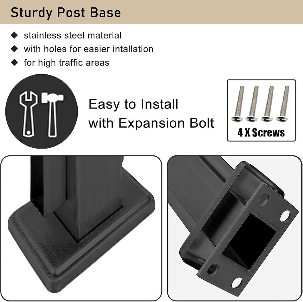 Heavy Duty Glass Railing Post Kit, Glass Black Railing Post for Stairs Villa House Gazebo Porch, Square Glass Balustrade Post with Bolt(Black Corner Post,60cm/23.5in)