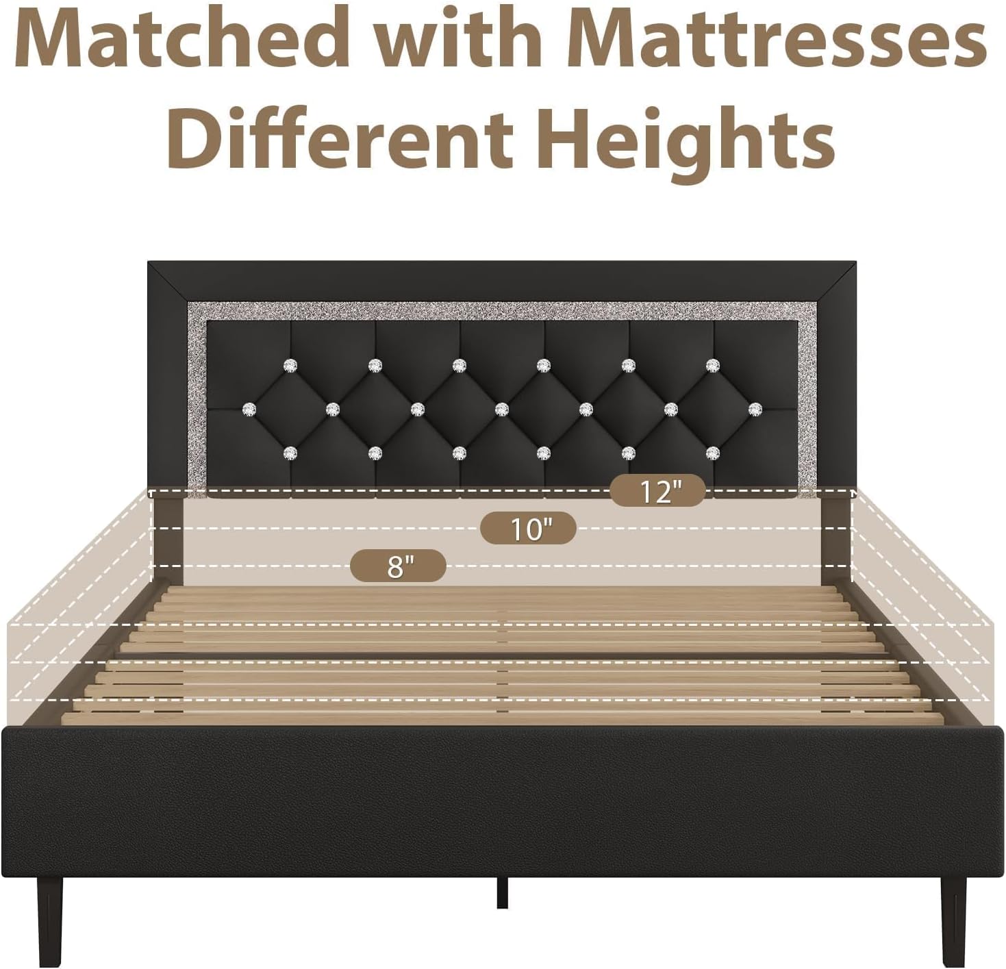 BarnFurin Queen Bed Frame with Tufted Button Headboard, Upholstered Platform Bed Frame with Diamond Design, Wood Slat Support, No Box Spring Needed, Easy Assembly, Black
