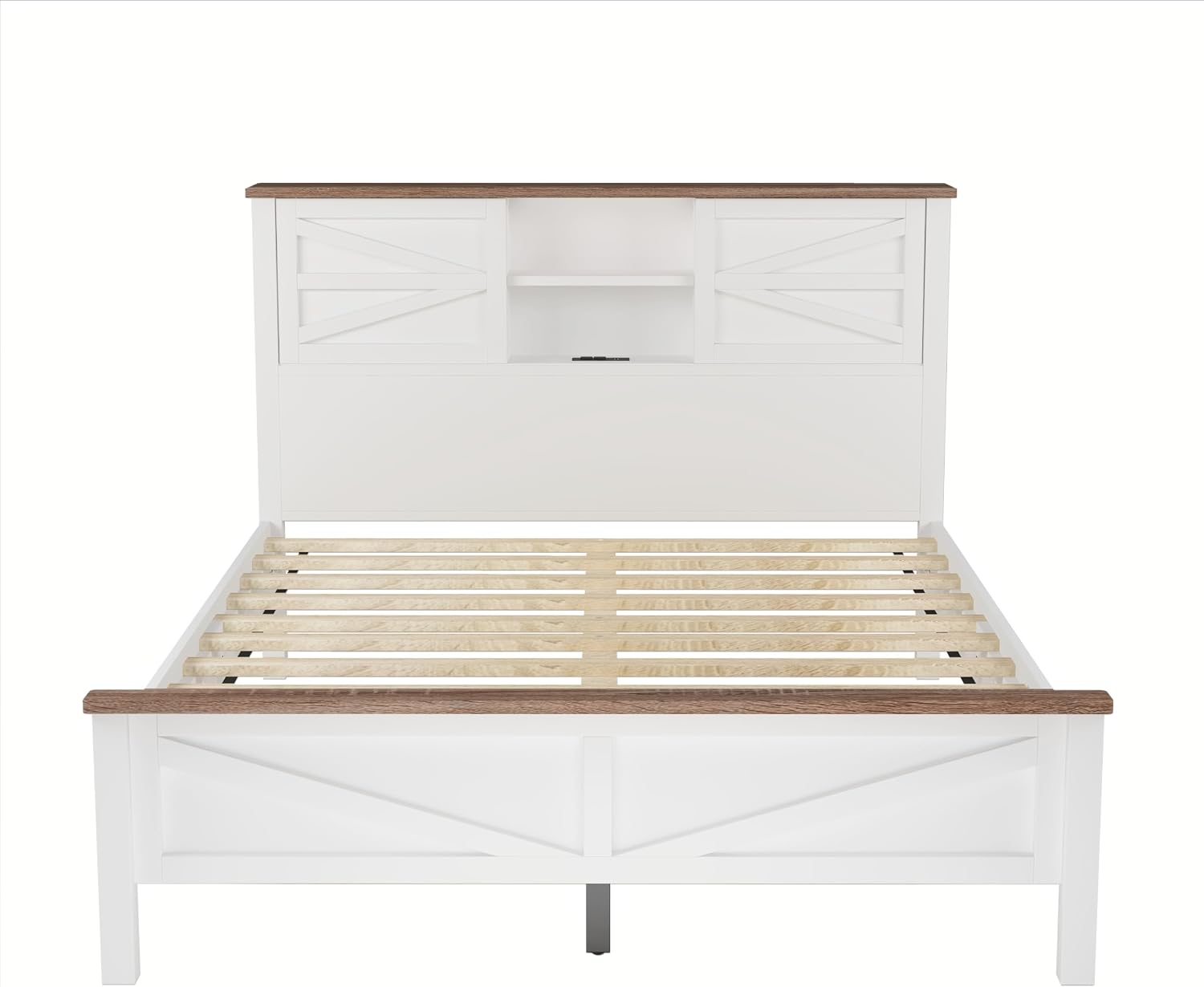 Farmhouse 3-Pieces Bedroom Sets Queen Size Farmhouse Platform Bed with Double Sliding Door Storage Headboard and Charging Station,Solid Wood Platform Bed with Storage Nightstand and Dresser,White