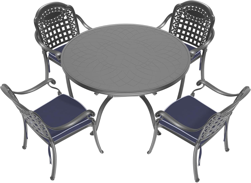 (Cushions in Random Colors) 5-Piece Set of Cast Aluminum Patio Furniture with Cushions