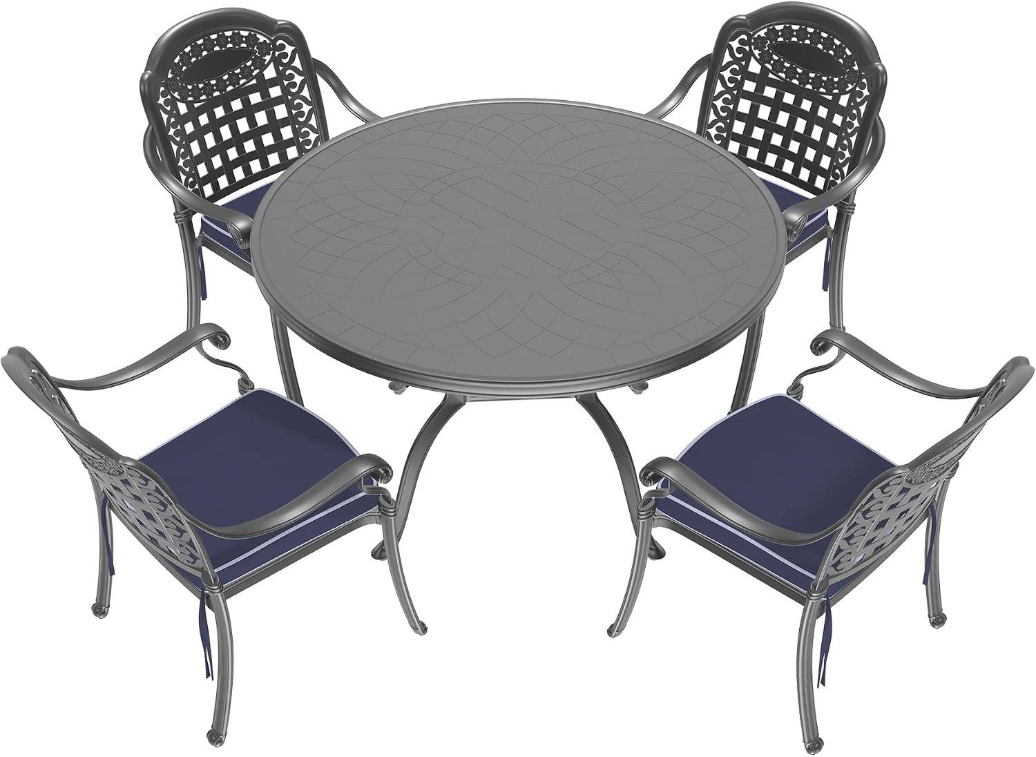 (Cushions in Random Colors) 5-Piece Set of Cast Aluminum Patio Furniture with Cushions