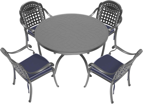 (Cushions in Random Colors) 5-Piece Set of Cast Aluminum Patio Furniture with Cushions
