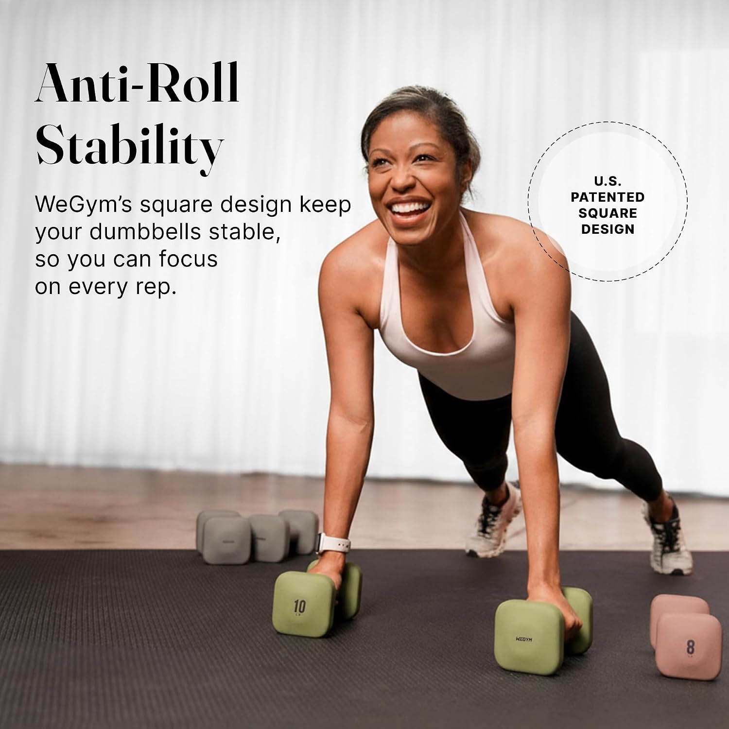 WeGym SafeGrip Square Dumbbells with Anti Slip Handles, Aesthetic Free Weights for Home Workouts, Stable Design Prevents Rolling during Floor Exercises