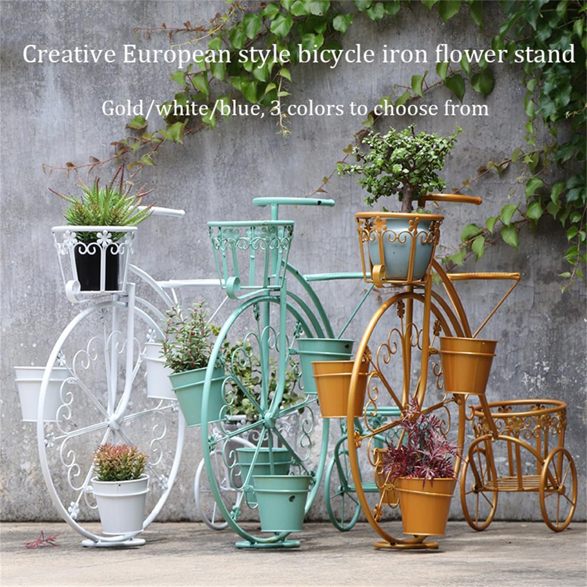Moveable Plant Shelf for Indoor Outdoor,Heavy Duty Metal Multiple Plant Rack Holder,Creative European Style Bicycle Iron Flower Stand,Outdoor Garden Potting Bench Table,for Patio, Balcony,Blue