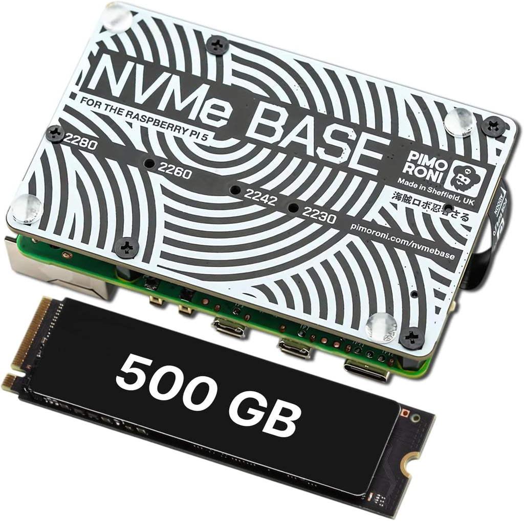 NVMe Base for Raspberry Pi 5 M.2 HAT PCIe Extension Board (M.2 2230 to 2280 Supported) (500 GB)