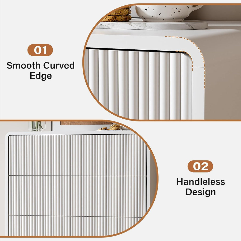 Furniway White 5 Drawer Dresser for Bedroom, Curved Tall Dresser with Push-to-Open Design, Chest of Drawers for Bedroom, Living Room, Hallway, 15.7'D x 32'W x 47.2'H