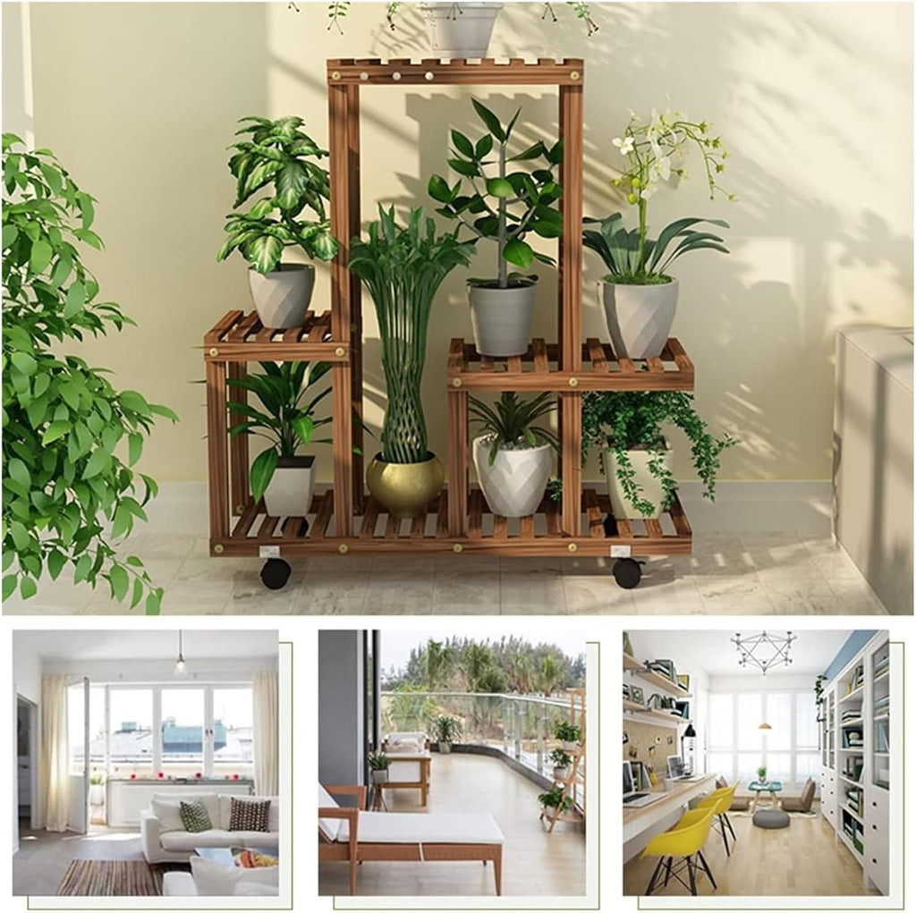 Potting Bench Table,Garden Potting Table, Plant Stands Outdoor Wooden Garden Shelf with Universal Wheel Perfect for Patio Storage and Organizing Garden Items and Plant Accessories, 80x25x81cm