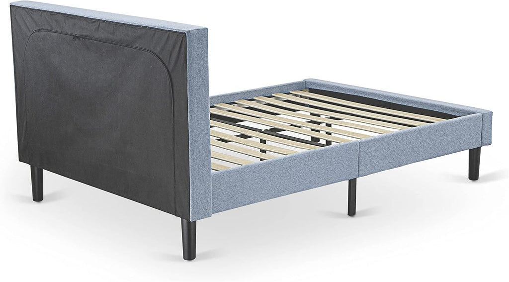 East West Furniture FN11F-1VL0C 2-Piece Platform Full Size Bedroom Set with 1 Mid Century Bed and a Bedroom Nightstand - Reliable and Durable Construction - Denim Blue Linen Fabric