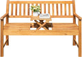 Greesum Outdoor Bench 2-Person Acacia Garden Chair Patio Porch Furniture with Foldable Small Table Plate for Deck, Yard, Balcony, Natural