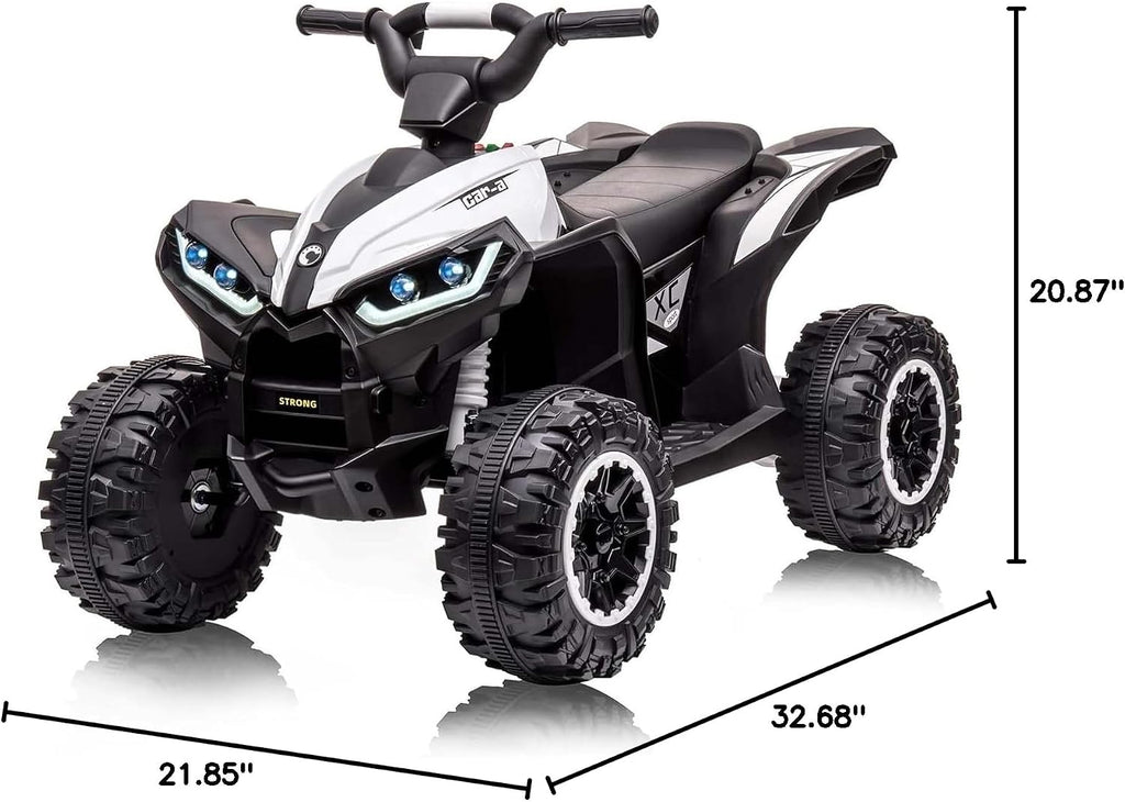 GarveeLife 12V Kids Ride On ATV, 4 Wheeler Electric Vehicle for Kids 3-8 Toddler Battery Powered Toy Car for Boys Girls with Remote Control, LED Lights, Soft Start, Treaded Tires, Music, White
