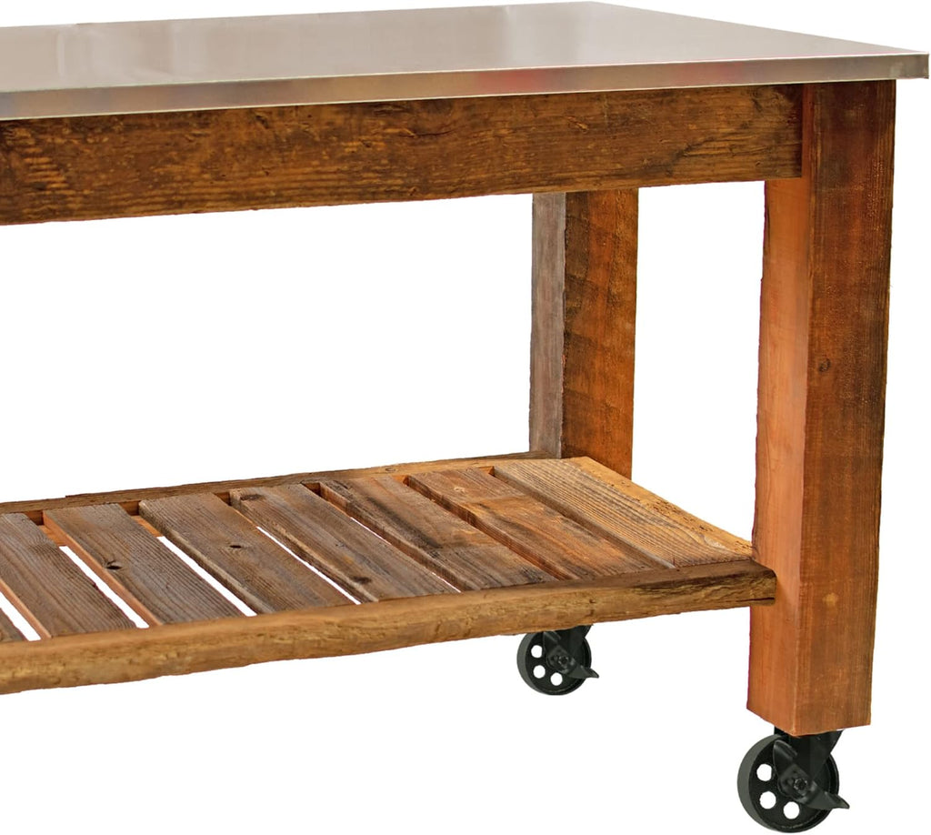 Redwood Potting Table Rolling Cart Swivel Cast Iron Wheels with Brakes Outdoor Garden Work Bench (No Hardware w/ 5in Black Caster)