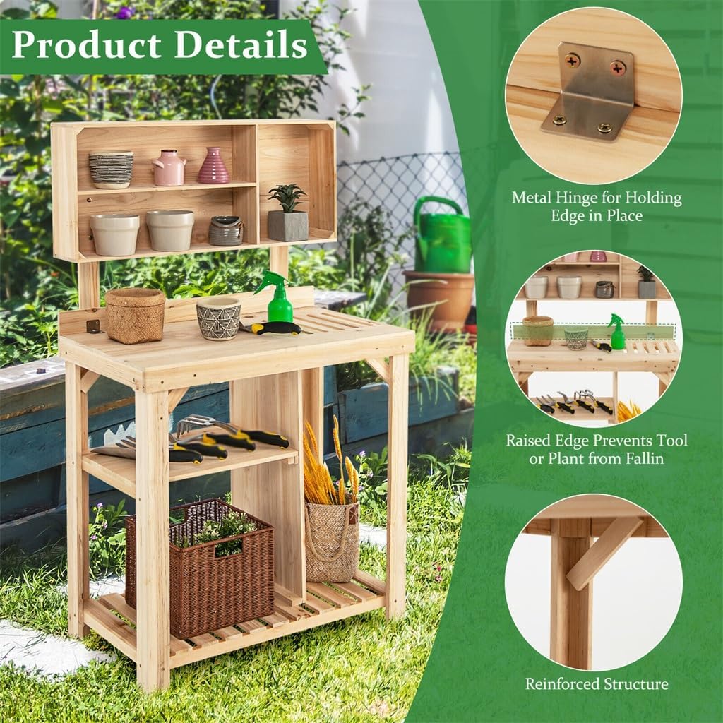 Garden Potting Table Outdoor Bench Wooden Workstation W/Storage Shelf