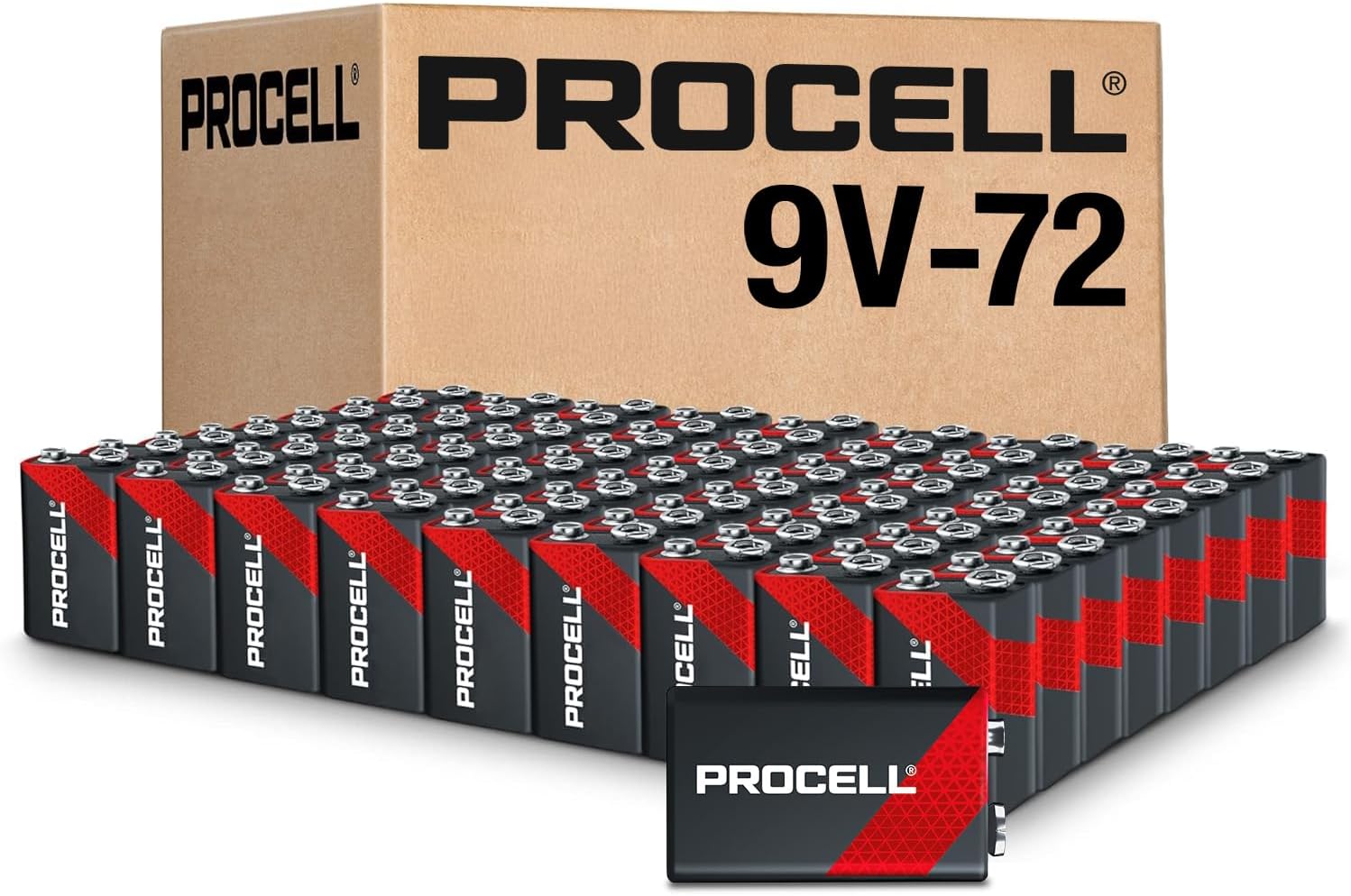 PROCELL 9V Long-Lasting Alkaline Batteries (72 Pack), 5-Year Shelf Life, Bulk Value Pack for All Professional Devices - 9 Volt Battery Heavy Duty